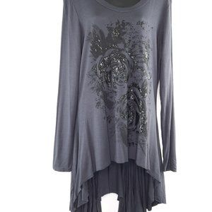 🌹Gorgeous NWOT XL Le Chateau/Gray Long Sleeve Black Rose Flowy Tunic Tunic